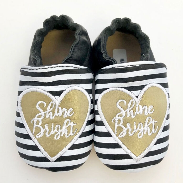 Tickle-toes Black with White Stripes & Heart 100% Soft Leather Shoes 12-18 Months