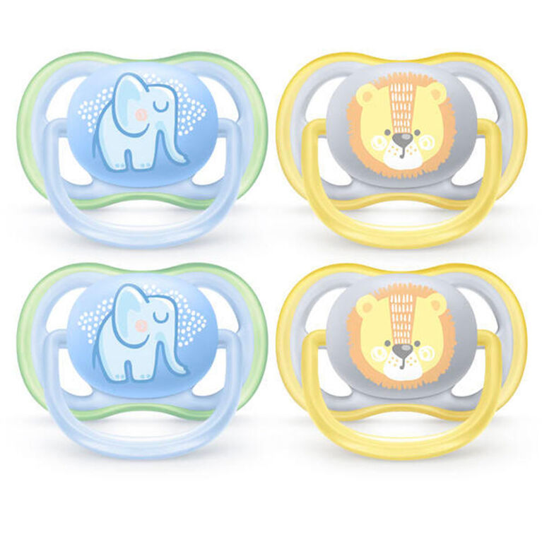 Ultra-Air Pacifier 0-6M Boy 4Pack (Elephant/Lion)