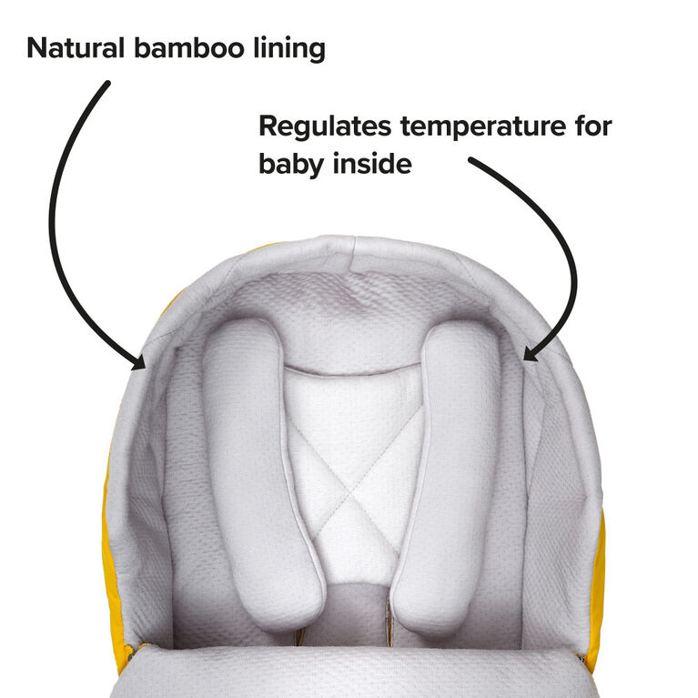 Diono Newborn Pod Stroller Footmuff For Baby, Head Body Support With Temperature Control Inside, Weatherproof, Water Resistant Lining, Universal Fit, Yellow Sulphur