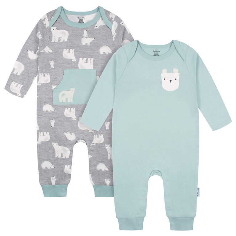 Gerber Childrenswear - 2 Pack Romper - Polar Bear - Blue 12 months