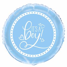 Ballon aluminium rond, 18 " - Blue Hearts Baby Shower - Édition anglaise