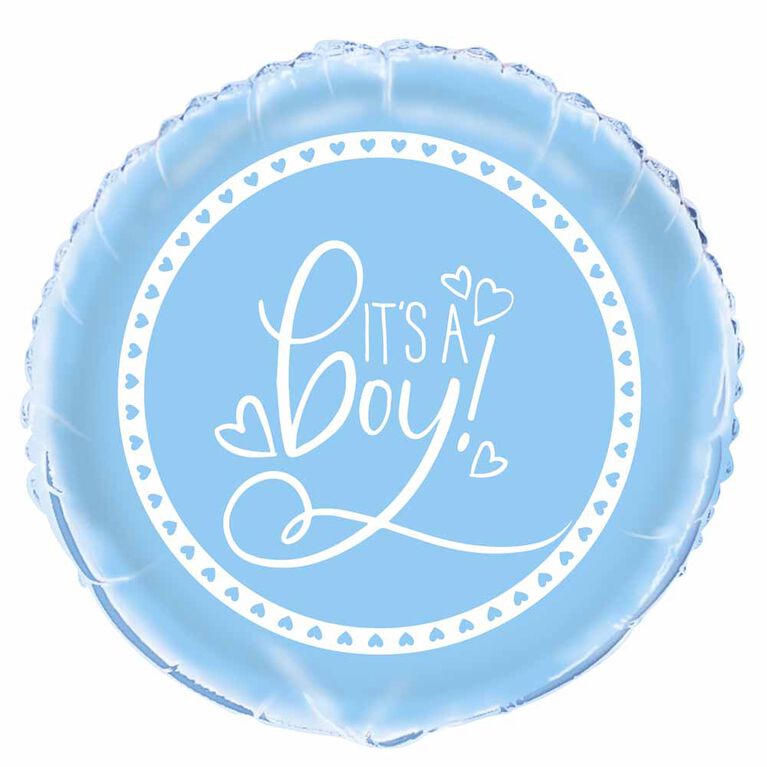 Blue Hearts Baby Round Foil 18" - English Edition