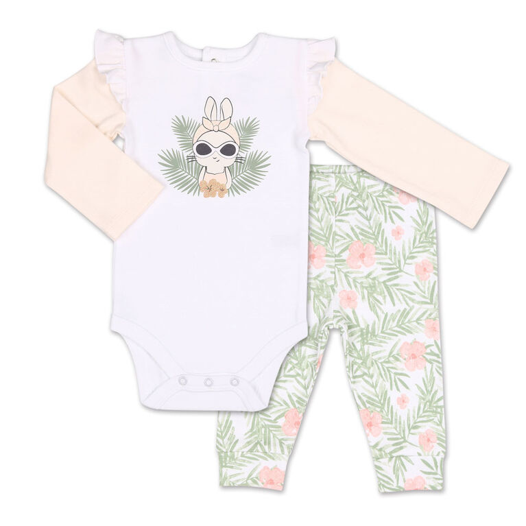 Ensemble 2 pièces Koala Baby Tropical pour fille - combinaison avec lapin et pantalon de sport à motif floral, 3-6 Mois