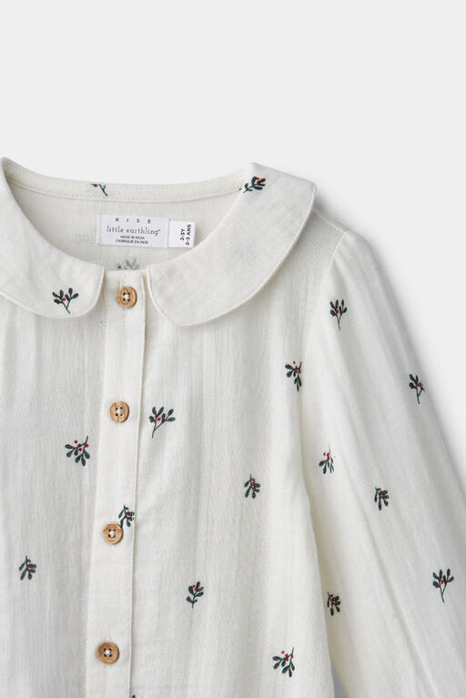 Collar Button Shirt White Floral 12-18M