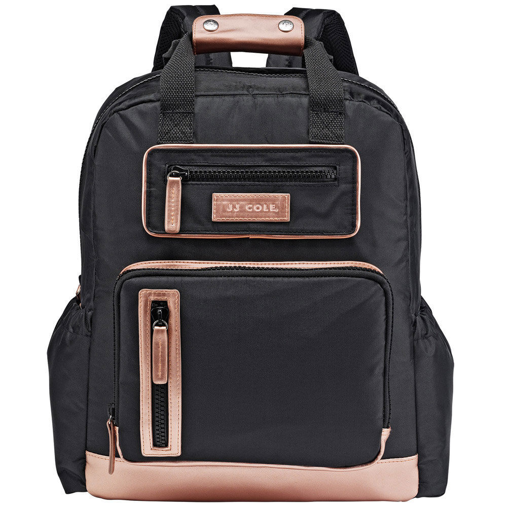 black diaper bag with gold zippers
