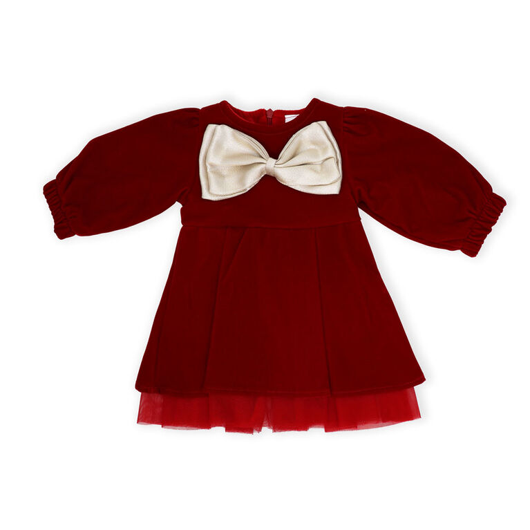 Baby Mode Signature Robe en velours rouge avec nœud Baby Mode Signature Robe en velours rouge avec nœud