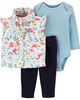 Carter’s 3-Piece Floral Vest Set - Blue, 3 Months