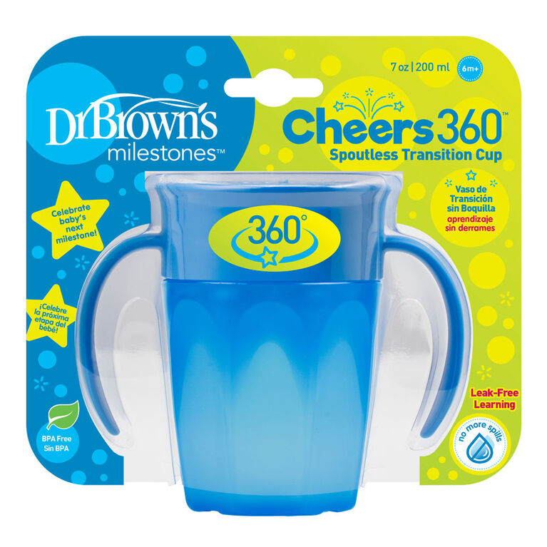 Gobelet de transition de Dr. Brown's Milestones Cheers360 200 ml bleu.