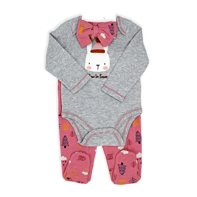Sterling Baby  3 Piece Footed Set:Pink Bunny 9M