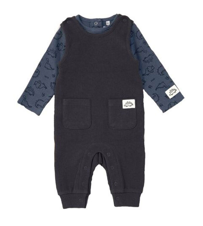 Lily & Jack Dino Waffle Dungaree Set-Grey