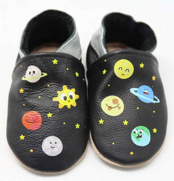 Tickle-toes Black Planets 100% Soft Leather Shoes 0-6 Months