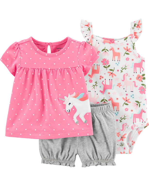 Carter's 3Piece Unicorn Diaper Cover Set Pink/Grey, 12 Months
