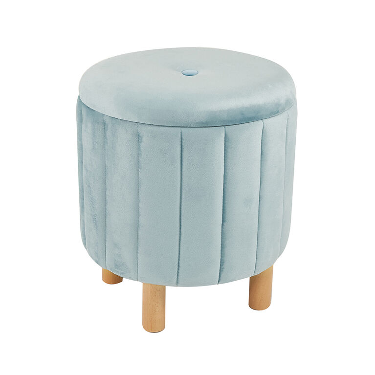 Kvell Pouf De Rangement Rond 15" Bleu