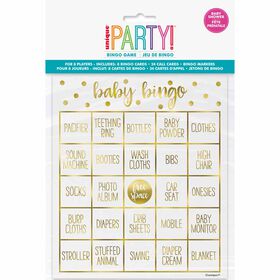 Kit De Bingo Pour 8 - Estampillé - Gold Baby Shower - Édition anglaise