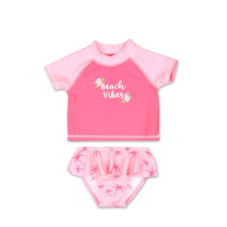 Koala Baby 2Pc Short Sleeve Rash Guard Set Pink Beach Vibes, 3-6 Months