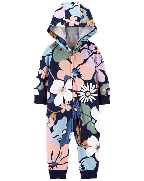 Carter's Floral Hooded French Terry Jumpsuit Navy  Newborn