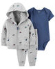 Carter's Three Piece Quilted Doubleknit Cardigan Set Grey 12M