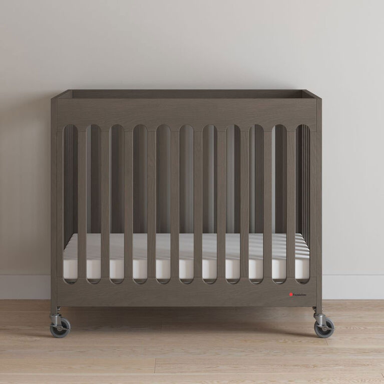 Mini Compact Crib with Mattress, Gray