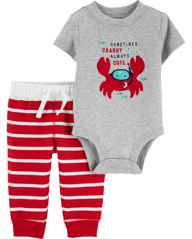 Ensemble 2 pièces cache-couche à crabe et pantalon Carter's – rouge/gris, 12 mois