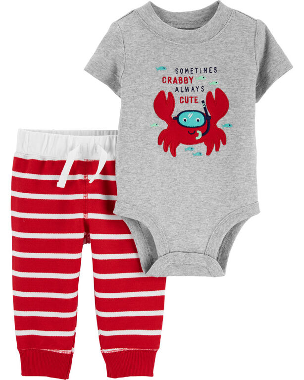 Ensemble 2 pièces cache-couche à crabe et pantalon Carter's – rouge/gris, 3 mois