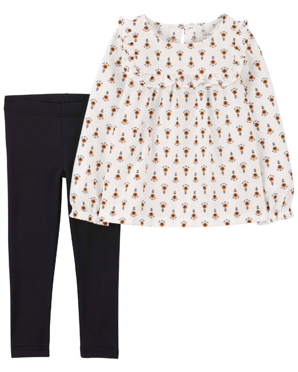 Carter's Two Piece Floral Jersey Top and Legging Set White NB