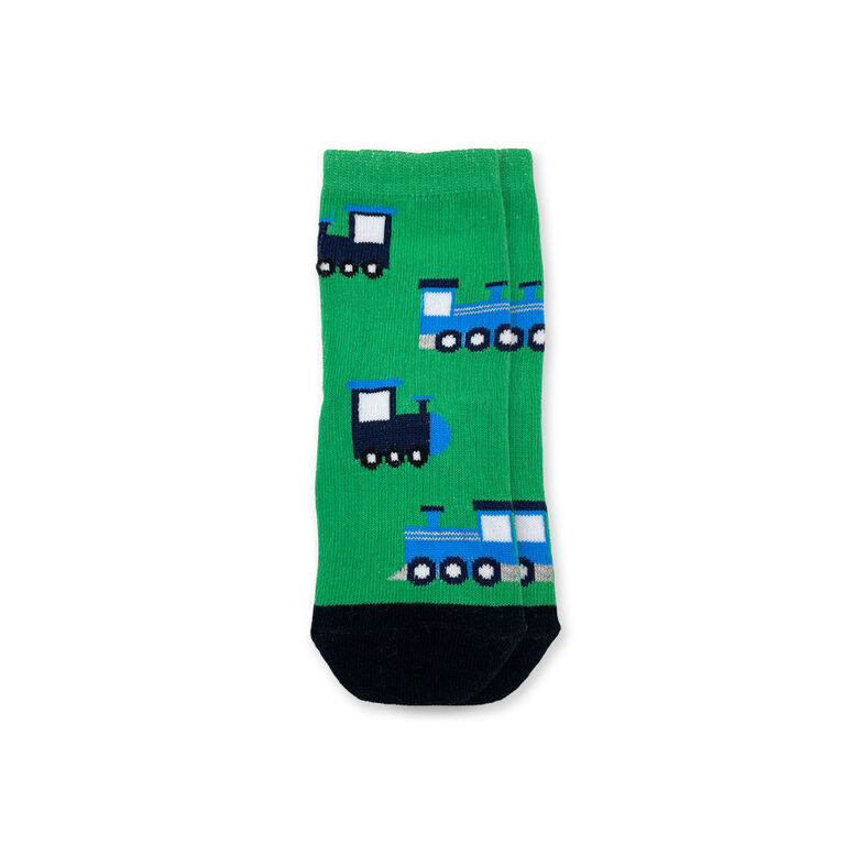 Chloe + Ethan - Toddler Socks, Green Trains, 2T-3T