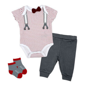 Mini Hop 3 Piece Bowtie Pant Set: Grey