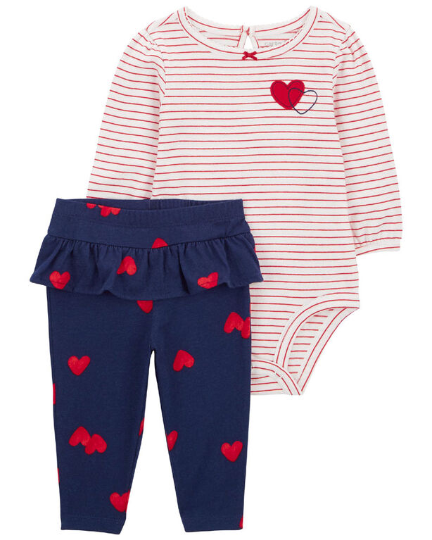 Carter's Two Piece Heart Bodysuit Pant Set Red  6M