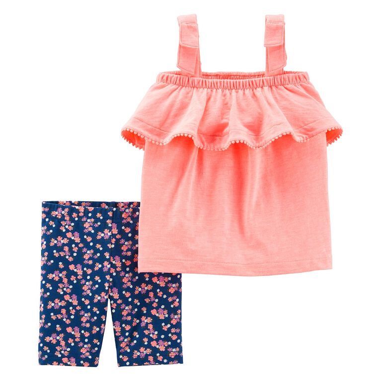 Carter's 2Piece Neon Tank & Floral Bike Short Set Coral, 18 Months