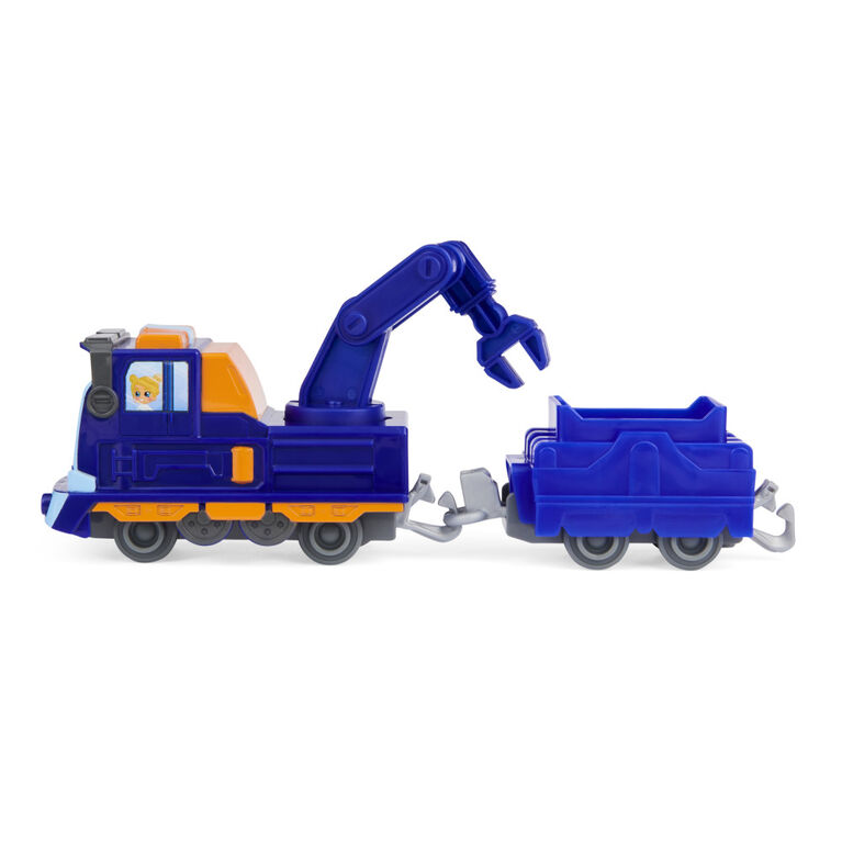 Mighty Express, Petit train Push and Go Milo le mécano avec wagon de cargaison, jouets pour enfants à partir de 3 ans