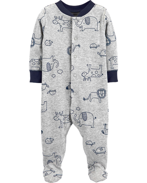 Grenouillère pour dormir et jouer en coton avec boutons-pression et animaux - gris, 9 mois