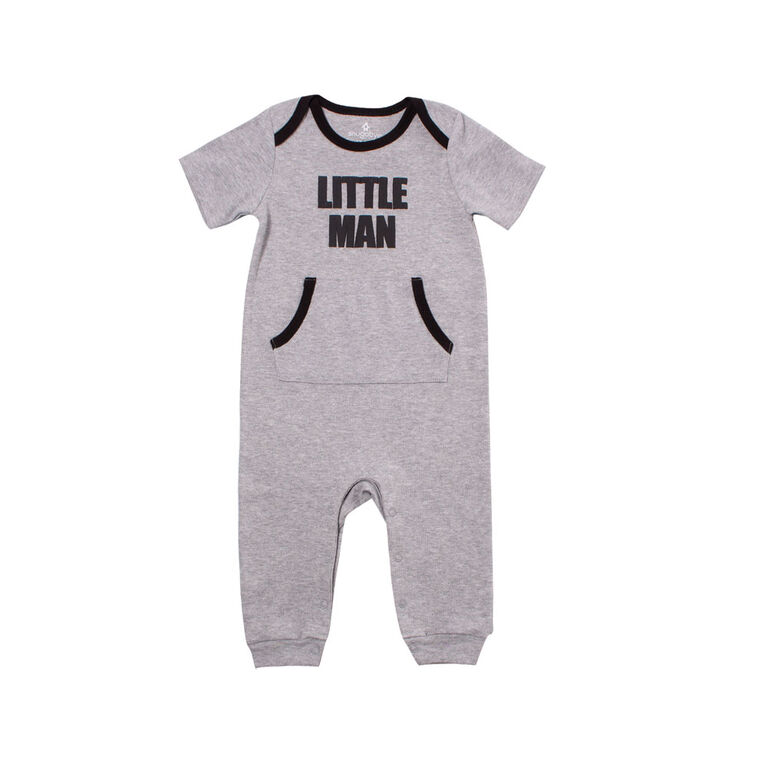 Snugagye Boys-Long Romper with Pockets-Grey Little Man 3-6 Months