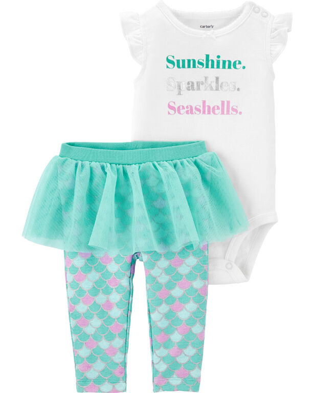 Carter's 2-Piece Mermaid Bodysuit & Tutu Pant Set - Turquoise/Ivory, 9 Months