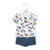 Mini Hop 3 Piece Blue Short Set: Animals