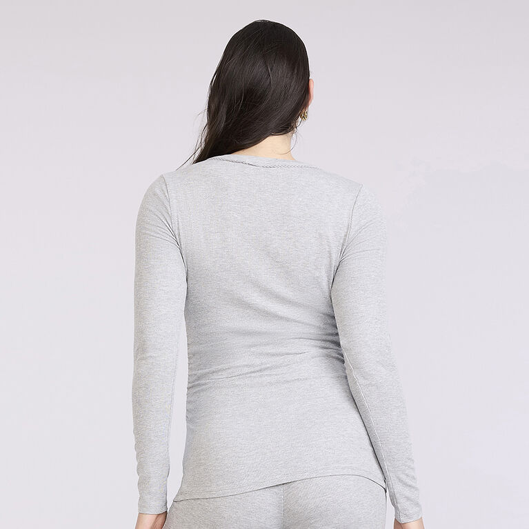 Motherhood - Long Sleeve Snap Henley Nursing Top - Grey Mix - XL