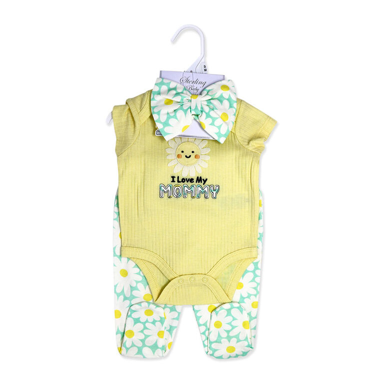 Sterling bébé Ensemble 3 pièces avec pieds : jaune soleil