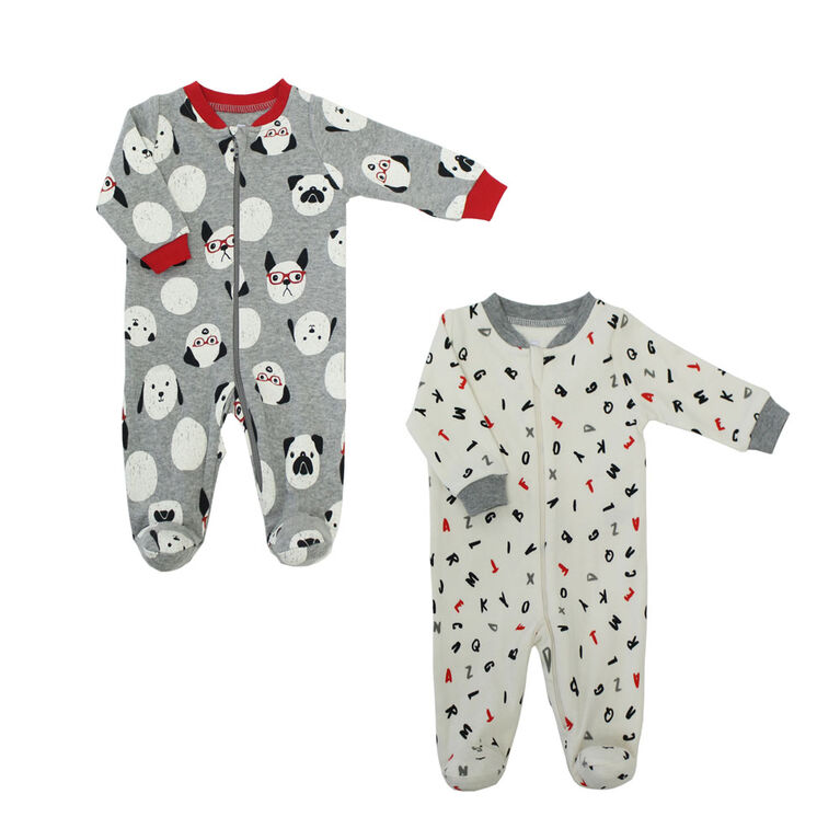 Koala Baby Boys 2 Pack Sleeper Dog Alphabet Grey And Red, 12 Months