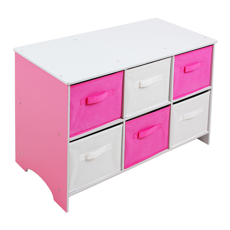 Pink/White Wood Storage Bench with bins