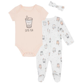 Petit Lem Baby 3 Piece Set Sleeper Knit Off White