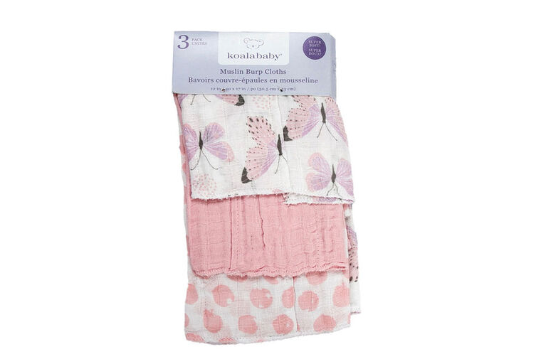 Emballage de 3 serviettes pour le rot en mousseline de coton Koala Baby.