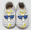 Tickle-toes White with Grey Stripes & Giraffe 100% Soft Leather Shoes 0-6 Months