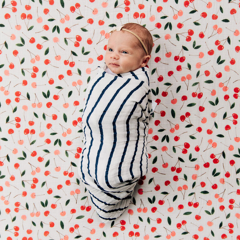 Red Rover - Cotton Muslin Swaddle Single - Navy Stripe - R Exclusive