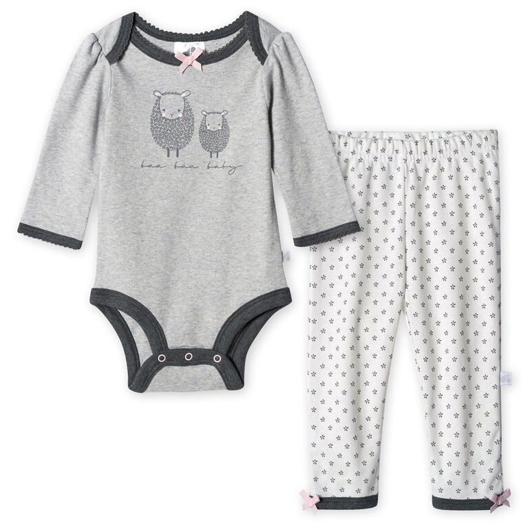 Lot de deux pièces : pantalon et maillot biologiques Onesies à manches longues pour nouveau-né fille – Petit Agneau 0-3 mois