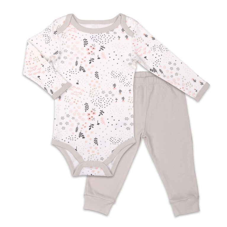 Ensemble combinaison et pantalon Koala Baby Dream Girl, imprim&eacute; floral avec pantalon gris - 12 Mois