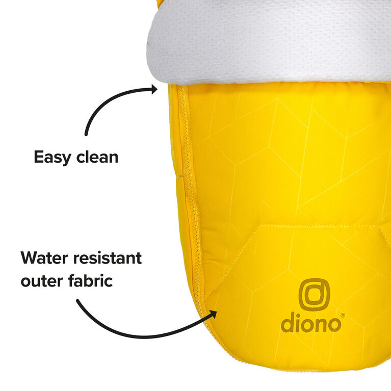 Diono Newborn Pod Stroller Footmuff For Baby, Head Body Support With Temperature Control Inside, Weatherproof, Water Resistant Lining, Universal Fit, Yellow Sulphur