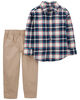Ensemble 2 pièces chemise boutonnée à motif écossais et pantalon bleu Carter's 2T