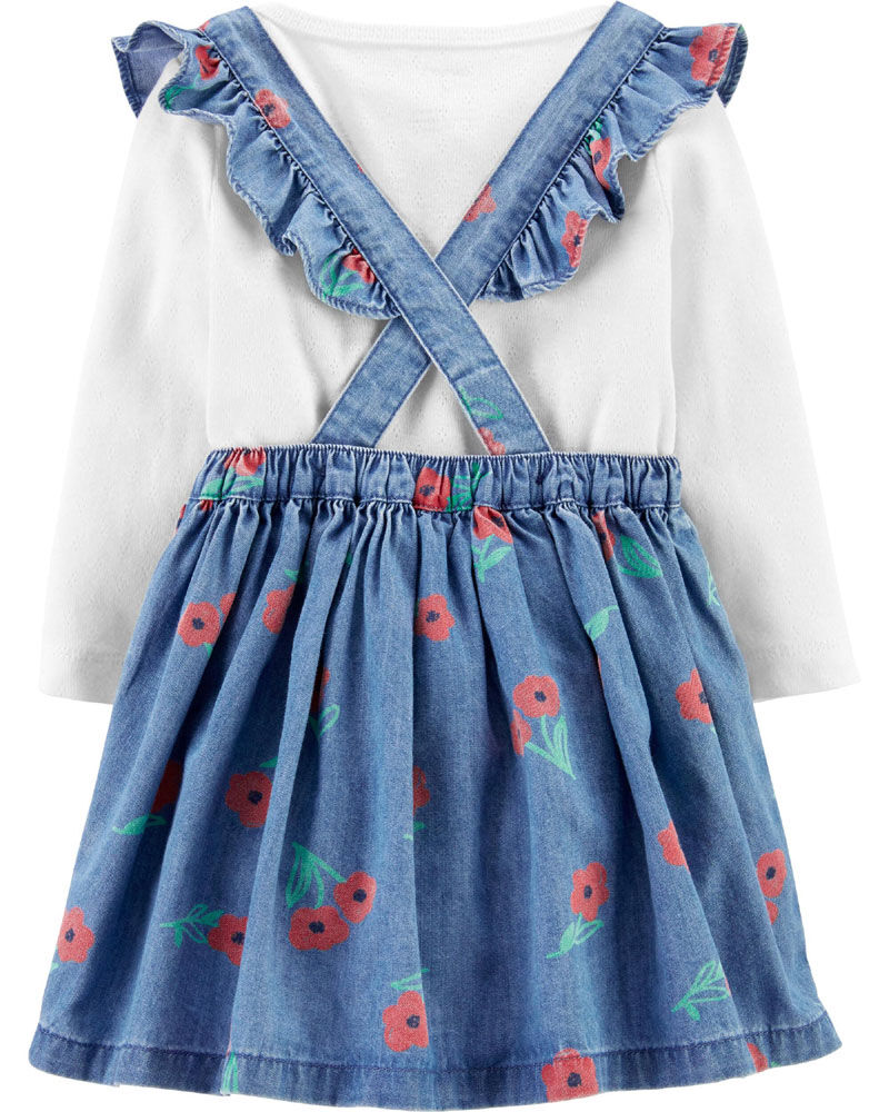 Carter s 2 Piece Floral Chambray Jumper Set Blue Ivory 18 Months