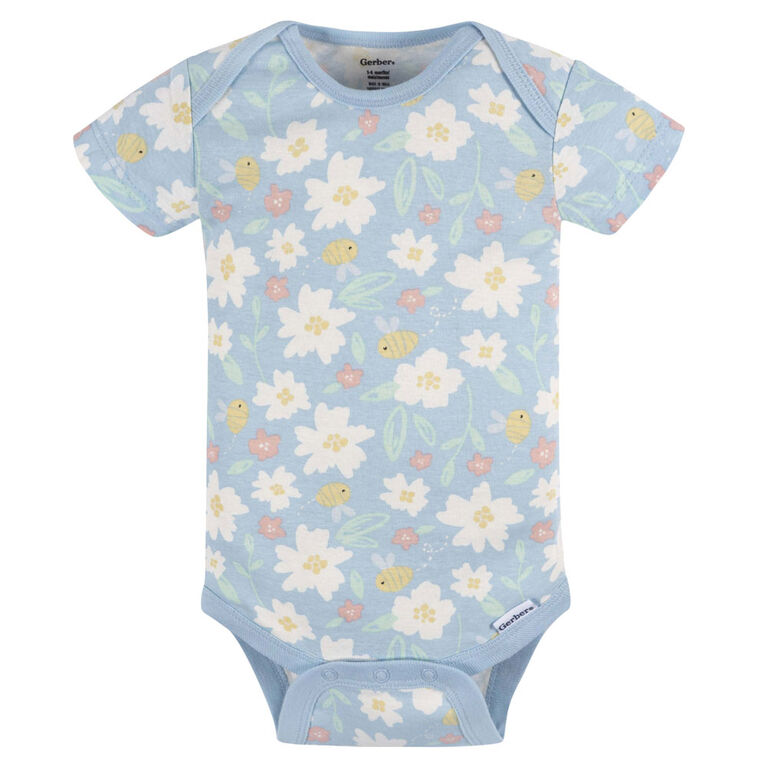 Gerber Childrenswear - 3-Pack Baby Flowers Short Sleeve Onesies Bodysuit - 6-9M