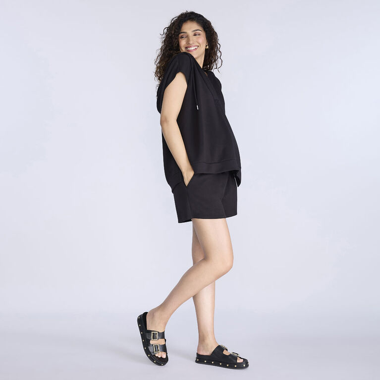 Motherhood Short Sleeve Henley Hoody-Black-L