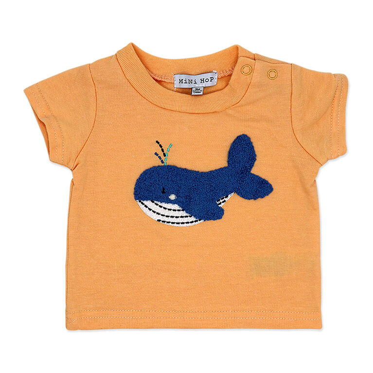 Mini Hop 3 Piece Orange Short Set: Whale  24M